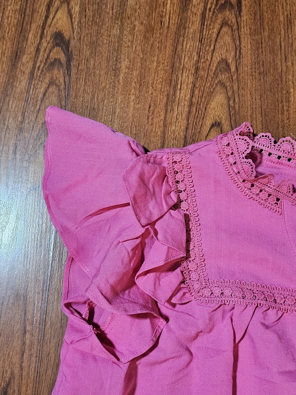 Womens Bright Pink Ruffle Sleeve Button Front Top - Picture 5 of 10